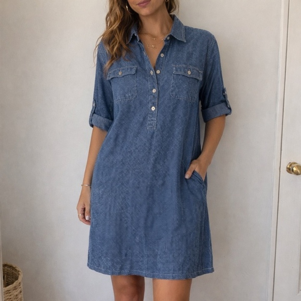 Relaxed Denim Shirt Mini Dress in Blue